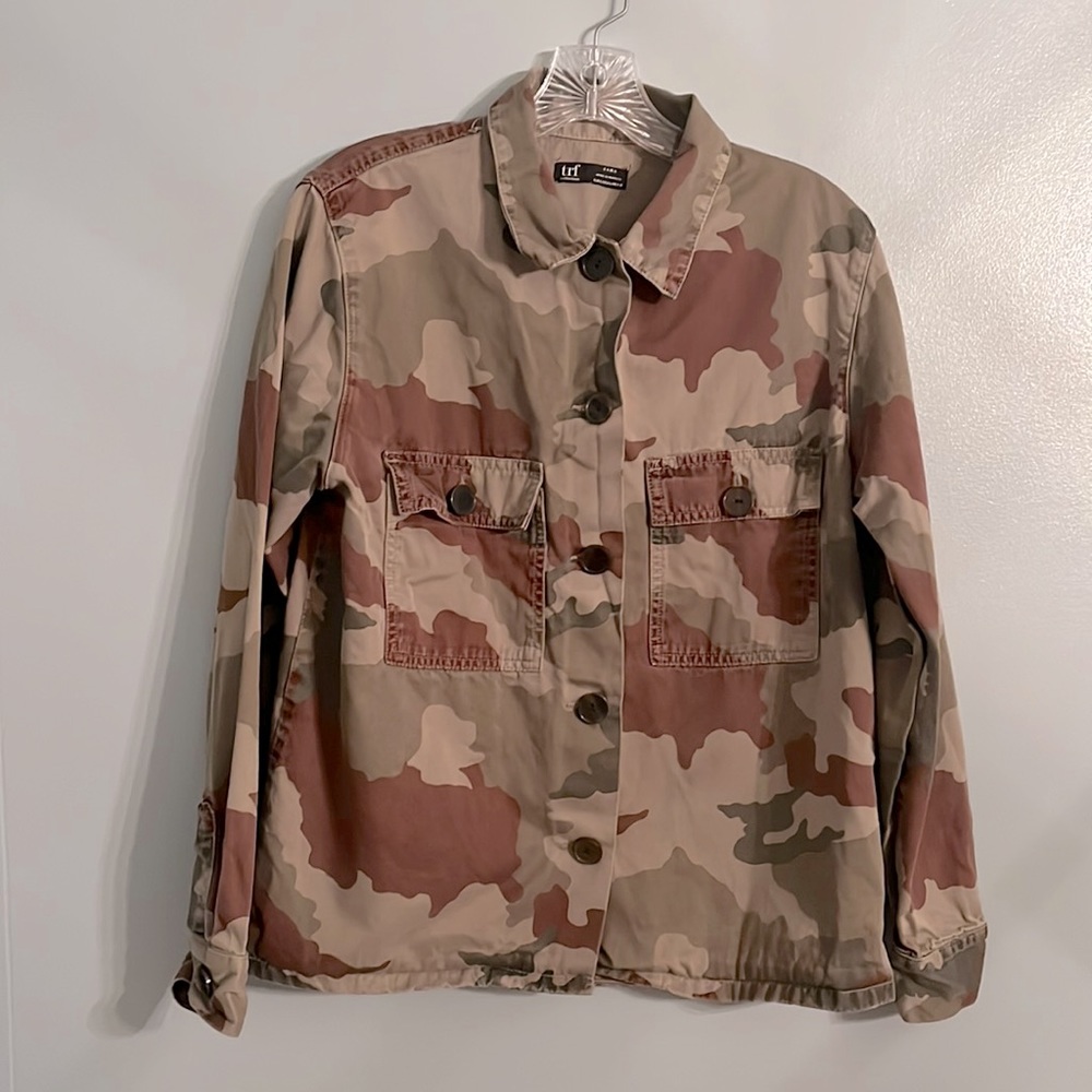 Zara TRF Collextion Denim Camouflage Jacket sz US L